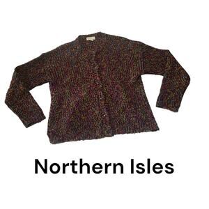 Northern Isles womens large multicolor sweater puffy cute unigue rainbow cardiga